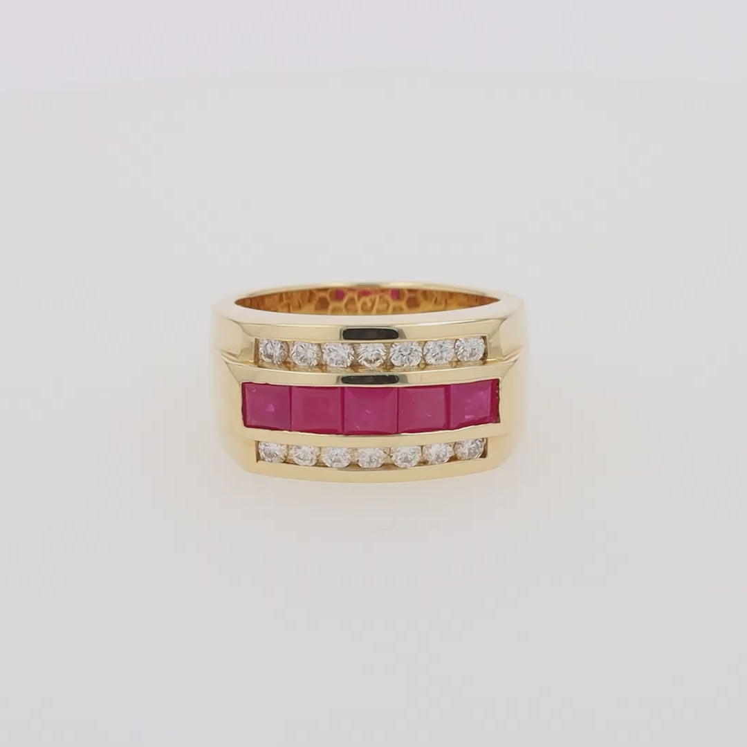 Men's 14K Yellow Gold Diamond Ruby Ring, 2.59 TCW