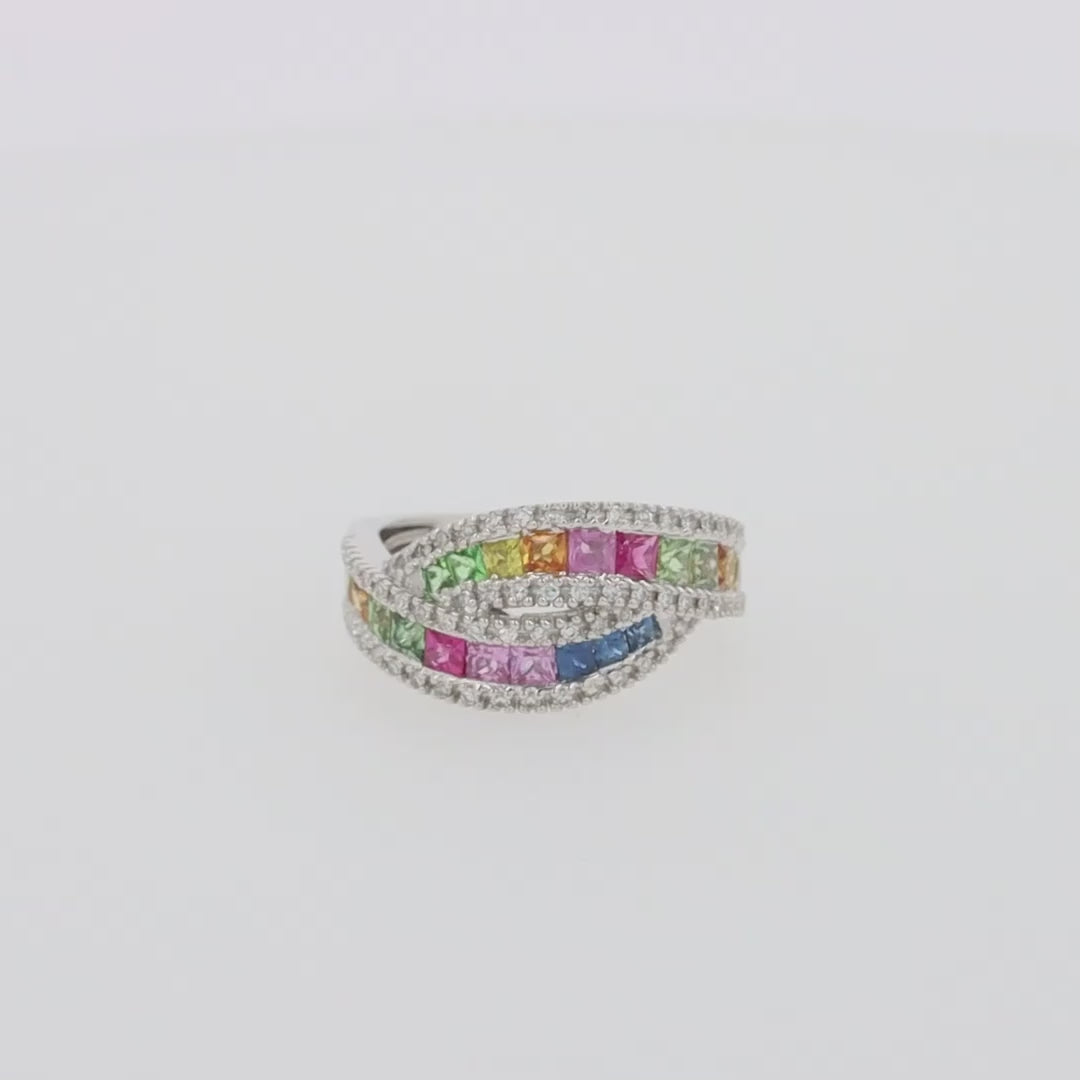 Translation missing: en.Watercolors 14K White Gold Multi Sapphire and Diamond Ring, 1.95 TCW