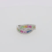 Watercolors 14K White Gold Multi Sapphire and Diamond Ring, 1.95 TCW