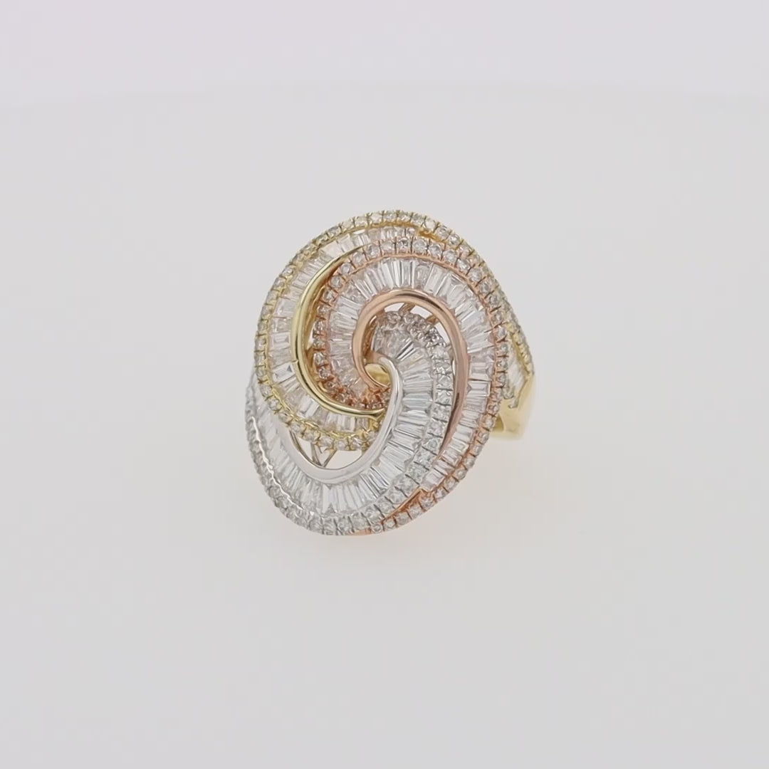 Trio 14K Tri Color Gold Diamond Swirl Statement Ring, 1.66 TCW