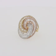 Trio 14K Tri Color Gold Diamond Swirl Statement Ring, 1.66 TCW