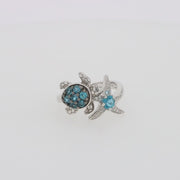Seaside S. Silver Topaz & Diamond Turtle and Starfish Ring, 1.06 TCW