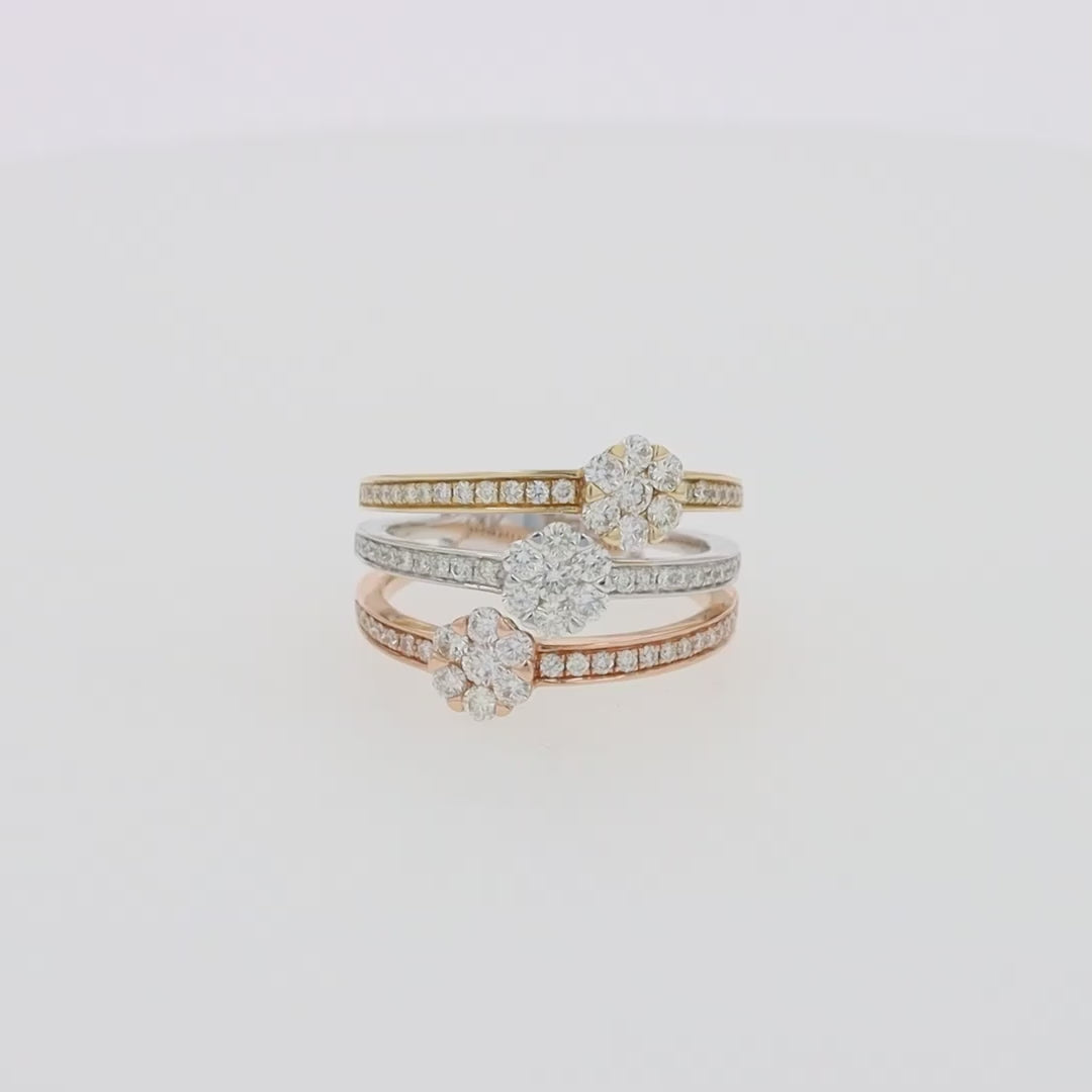 Translation missing: en.Trio 14K Tri Tone Gold Split Band Diamond Flower Ring, 1.04 TCW
