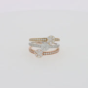 Trio 14K Tri Tone Gold Split Band Diamond Flower Ring, 1.04 TCW