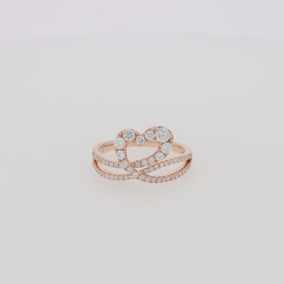 Translation missing: en.Pave Rose 14K Gold Diamond Heart Ring, 0.66 TCW