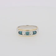 Men's 14K Two-Tone Gold Blue and White Diamond Ring, 0.98 TCW