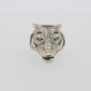 Sterling Silver Black Diamond and Tsavorite Tiger Ring, 0.21 TCW
