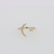 Novelty 14K Yellow Gold Diamond Moon and Star Ring, 0.08 TCW
