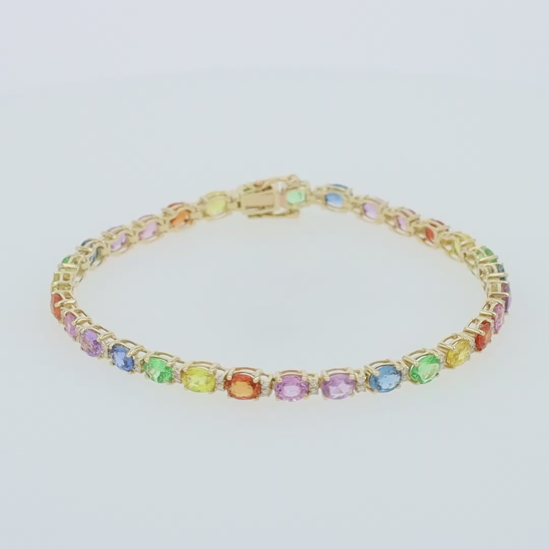 Translation missing: en.Watercolors 14K Gold Multi Sapphire and Diamond Bracelet, 8.96 TCW