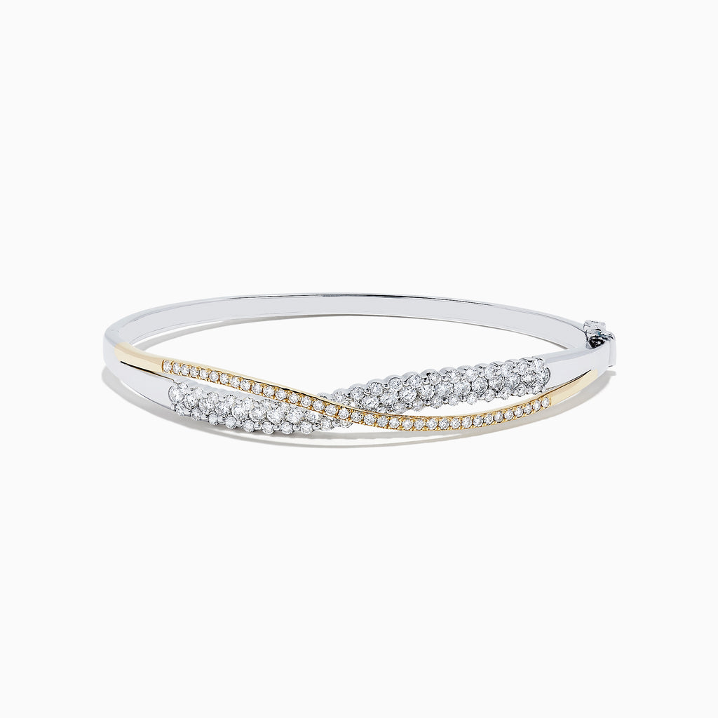 14K White and Yellow Gold Diamond Crossover Bangle, 2.00 TCW