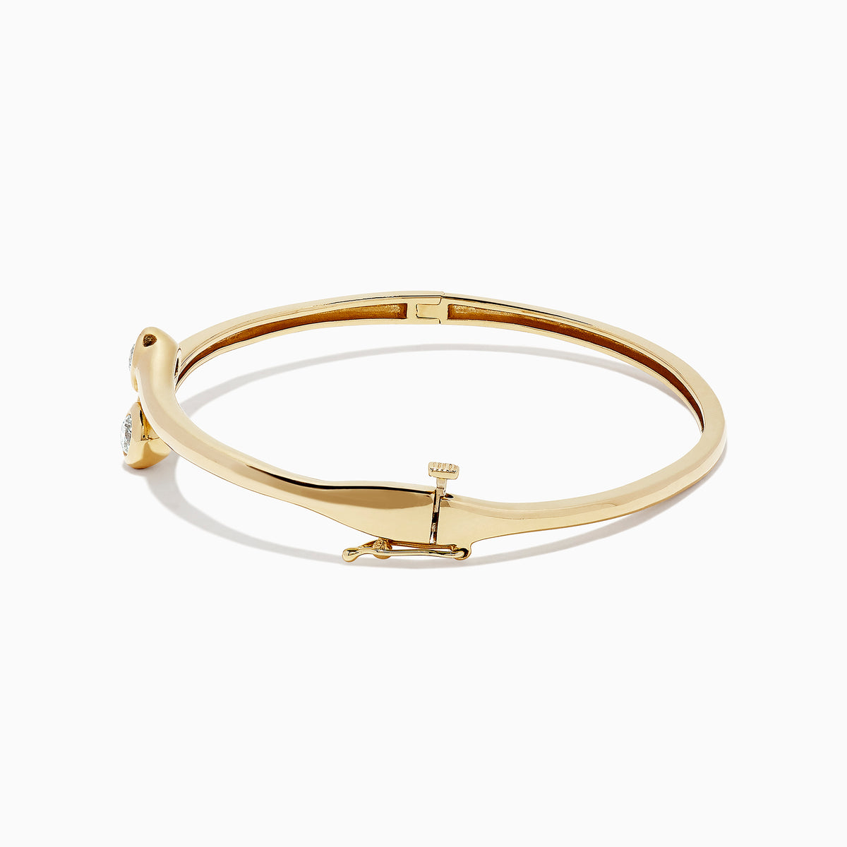 The DOro 14K Yellow Gold Diamond Two-Of-Us Bangle, 0.39 TCW, features two round diamond accents on the ends of overlapping bands, displayed against a white background.