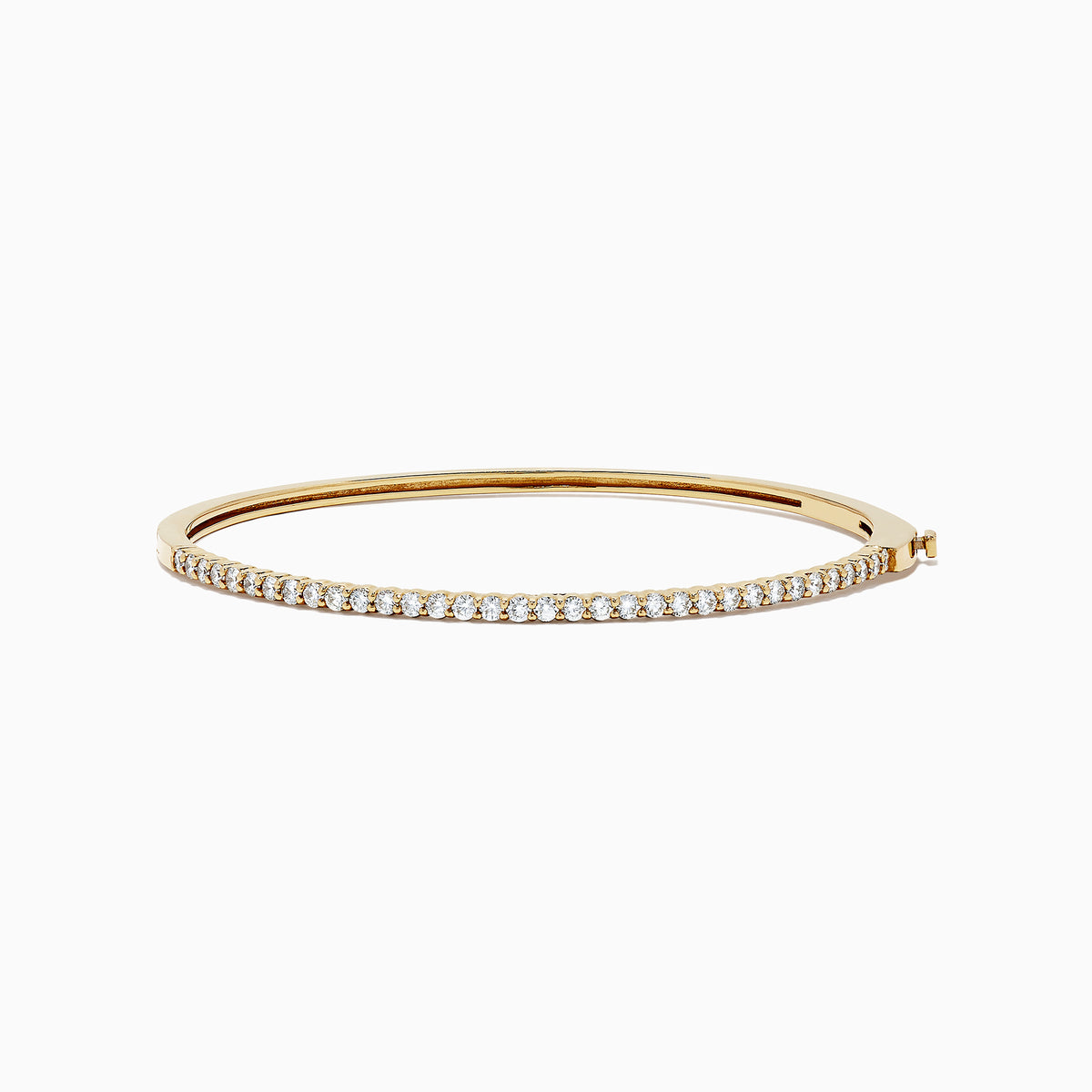 The DOro 14K Yellow Gold Diamond Bangle, 1.00 TCW features a slim design with a single row of sparkling white diamonds on the top curve, beautifully showcased against a white background.