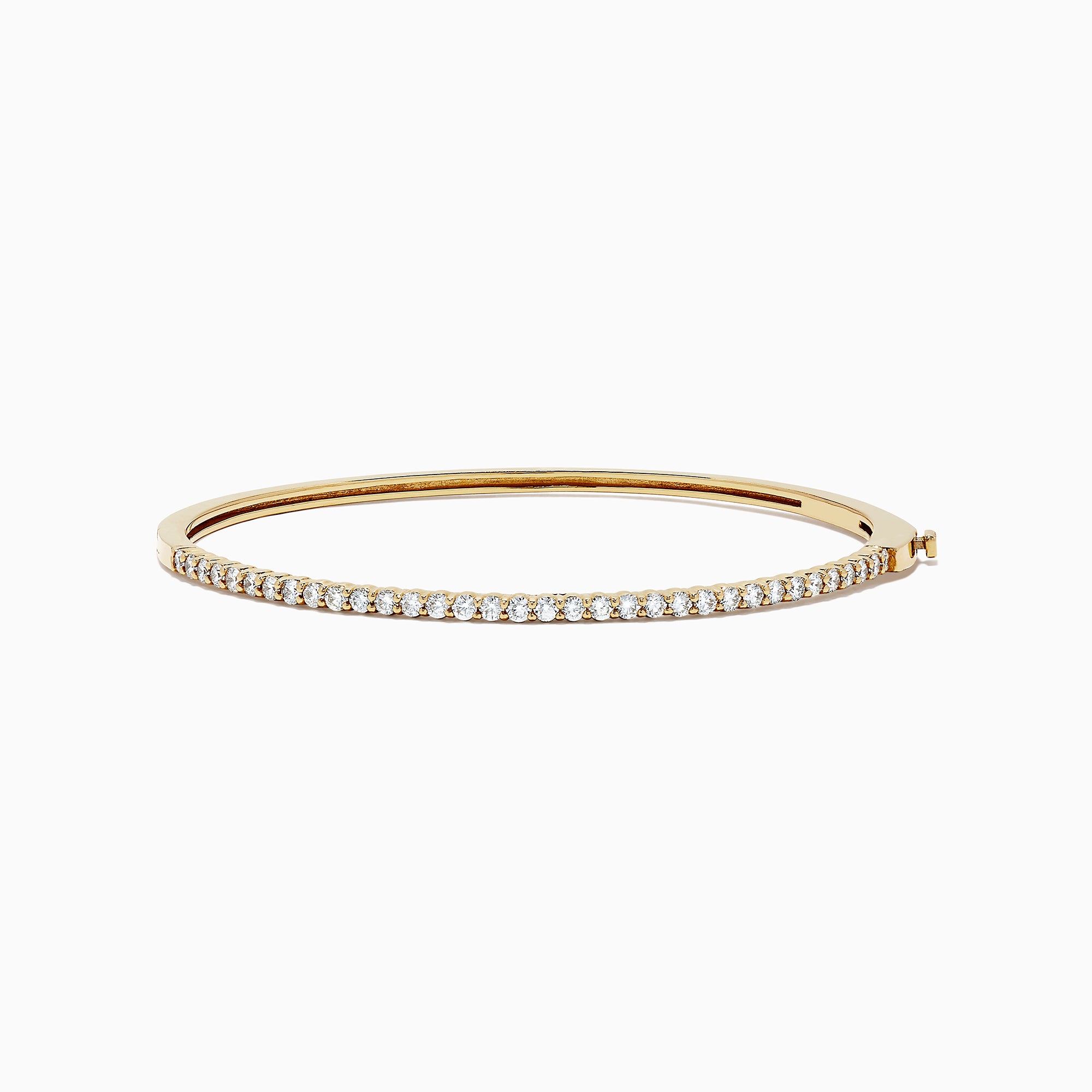 The DOro 14K Yellow Gold Diamond Bangle, 1.00 TCW features a slim design with a single row of sparkling white diamonds on the top curve, beautifully showcased against a white background.