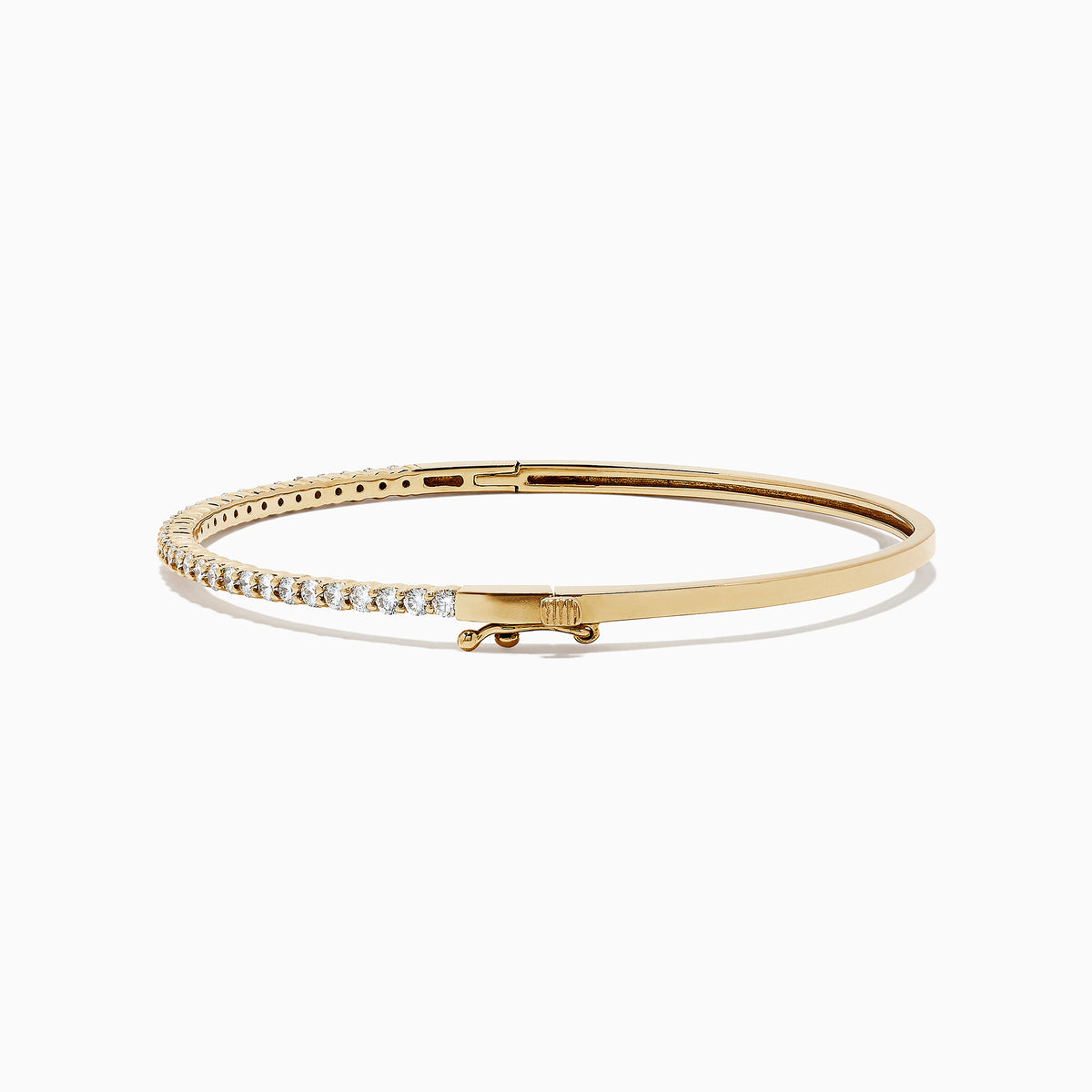 The DOro 14K Yellow Gold Diamond Bangle, 1.00 TCW features a slim design with a single row of sparkling white diamonds on the top curve, beautifully showcased against a white background.