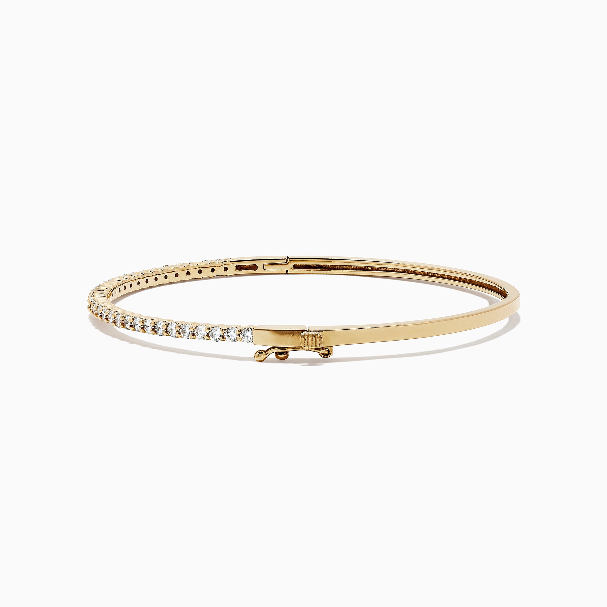 The DOro 14K Yellow Gold Diamond Bangle, 1.00 TCW features a slim design with a single row of sparkling white diamonds on the top curve, beautifully showcased against a white background.