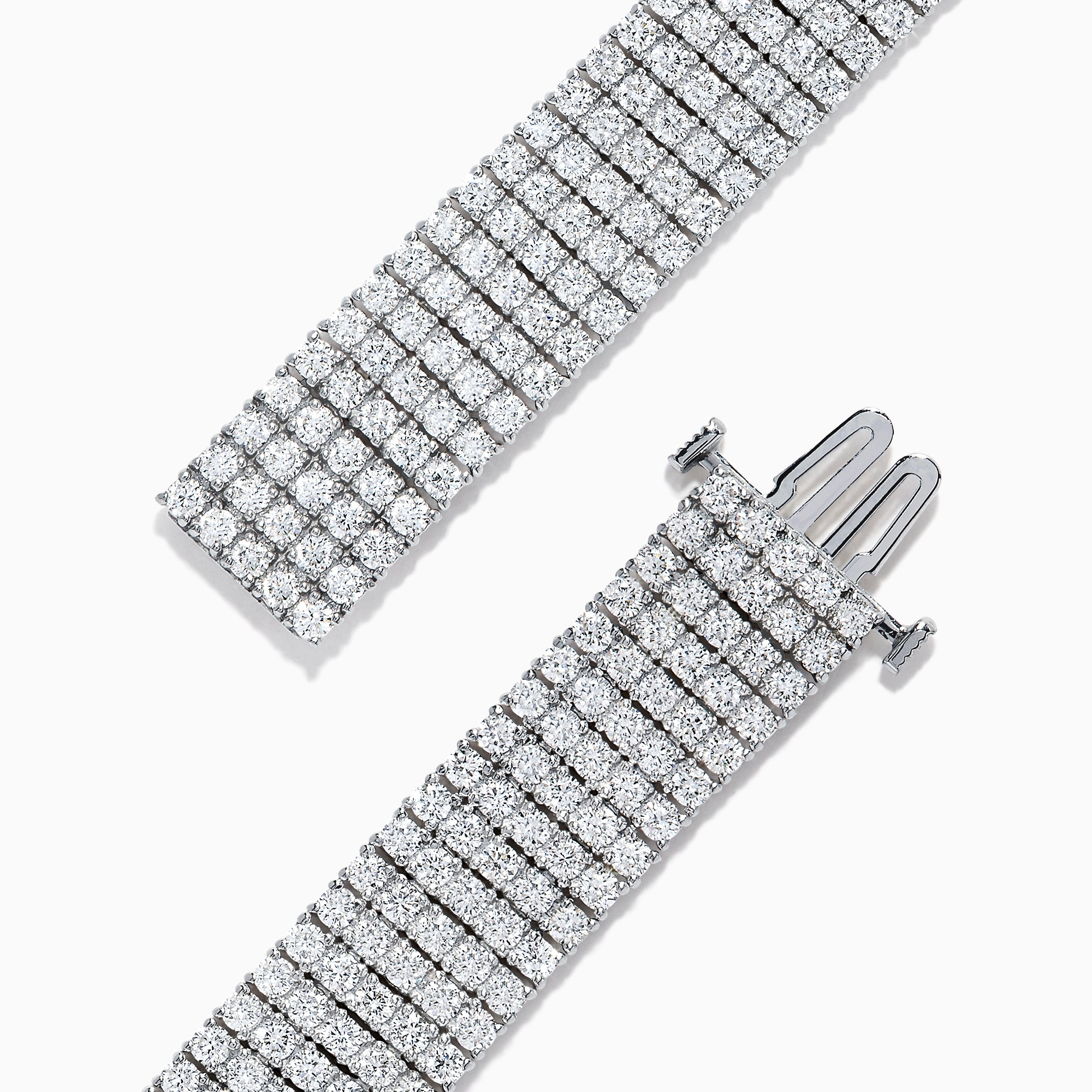 The Pave Classica 14K White Gold Diamond Bracelet, 10.05 TCW, featuring rows of sparkling diamonds, is shown on a plain white background.