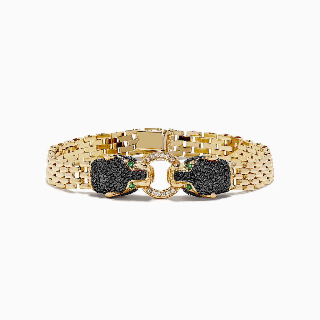 Effy Signature 14K Yellow Gold Black Diamond and Emerald Panther Bracelet