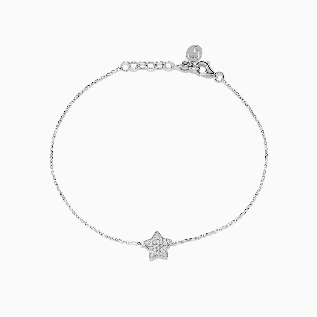 Elegant 925 Sterling Silver Diamond Star Bracelet featuring a delicate chain, star charm with sparkling diamonds, and a lobster clasp with round tag—a refined accessory perfect for any occasion.