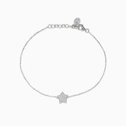 Elegant 925 Sterling Silver Diamond Star Bracelet featuring a delicate chain, star charm with sparkling diamonds, and a lobster clasp with round tag—a refined accessory perfect for any occasion.