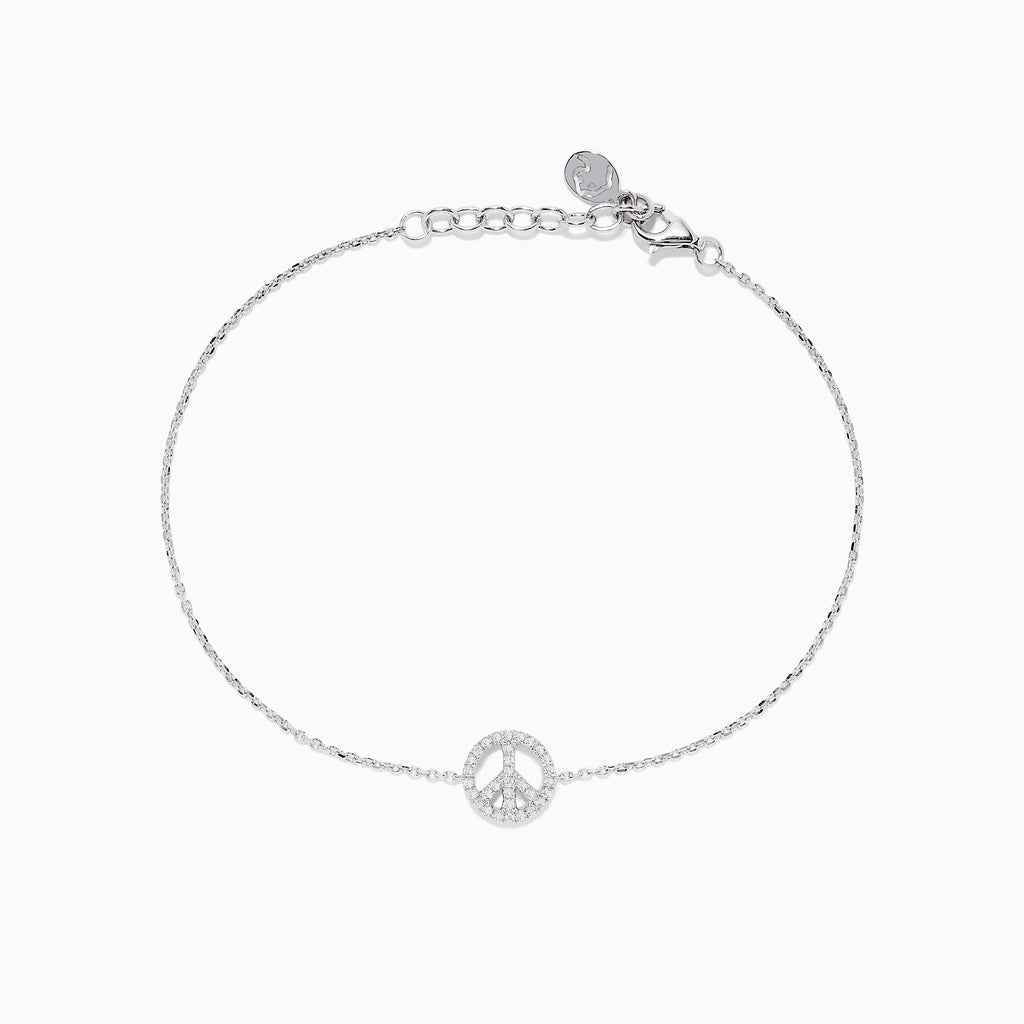 Effy 925 Sterling Silver Diamond Peace Sign Bracelet