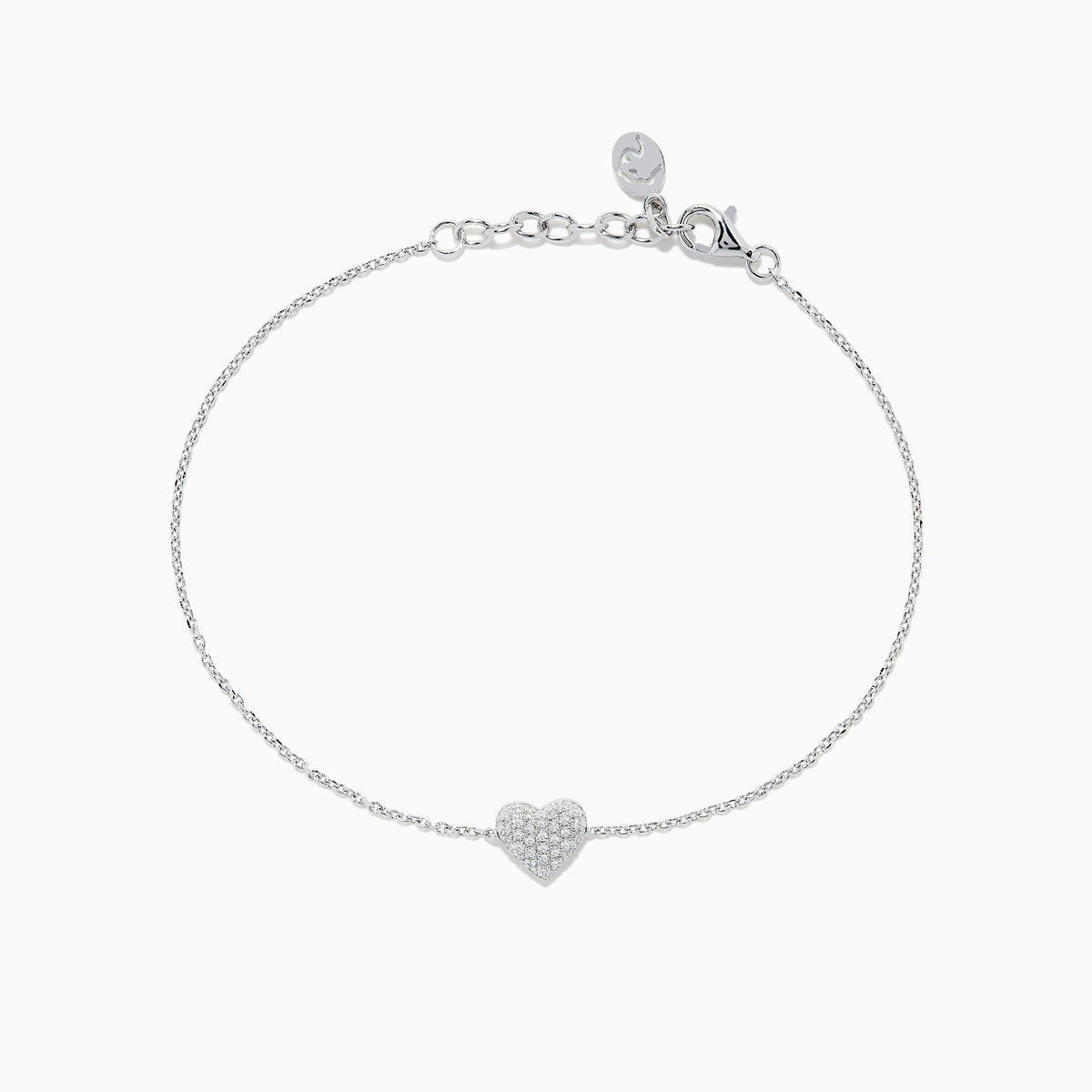 The 925 Sterling Silver Diamond Heart Bracelet features a delicate chain with a small, crystal-studded heart charm, finished with an adjustable lobster clasp.