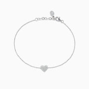 The 925 Sterling Silver Diamond Heart Bracelet features a delicate chain with a small, crystal-studded heart charm, finished with an adjustable lobster clasp.