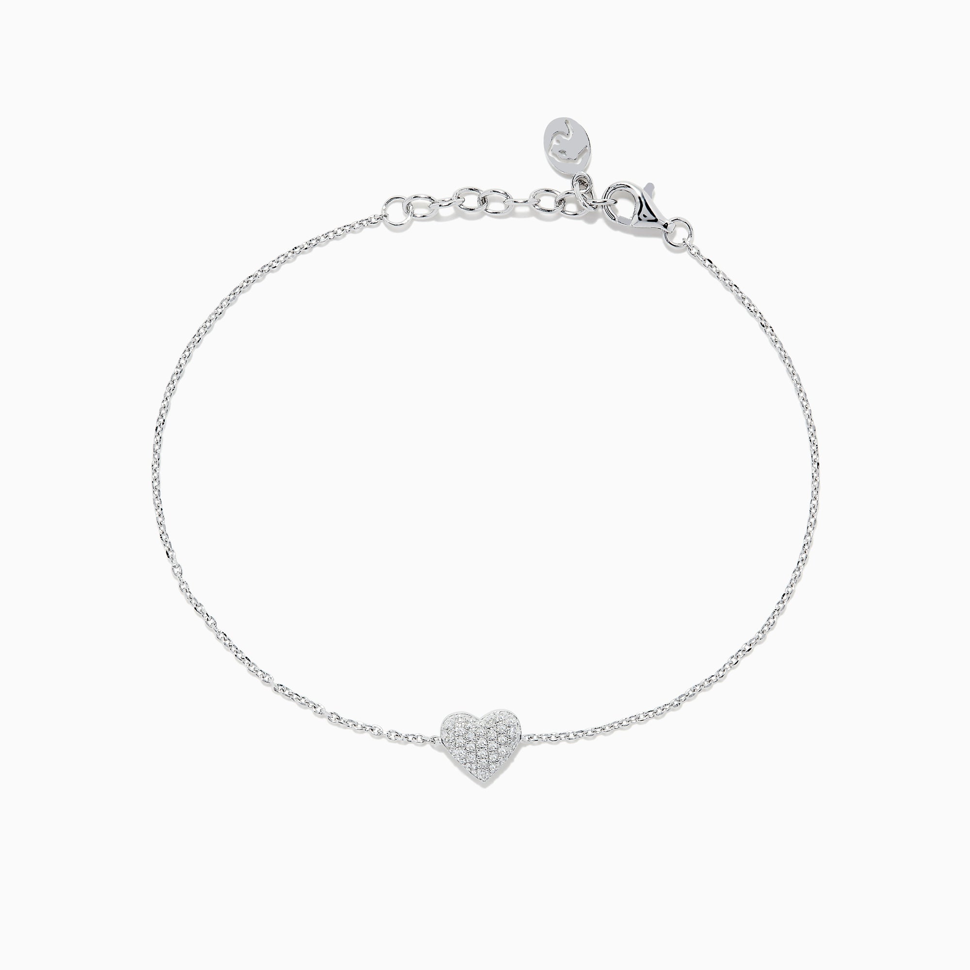The 925 Sterling Silver Diamond Heart Bracelet features a delicate chain with a small, crystal-studded heart charm, finished with an adjustable lobster clasp.