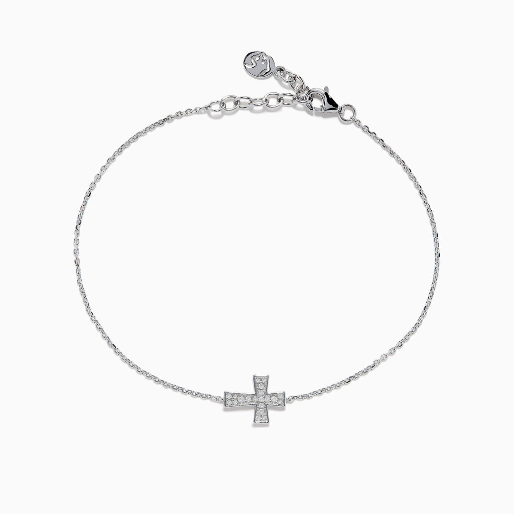 The 925 Sterling Silver Diamond Cross Bracelet features a delicate cross charm with sparkling stones, an adjustable chain, and a secure lobster clasp.