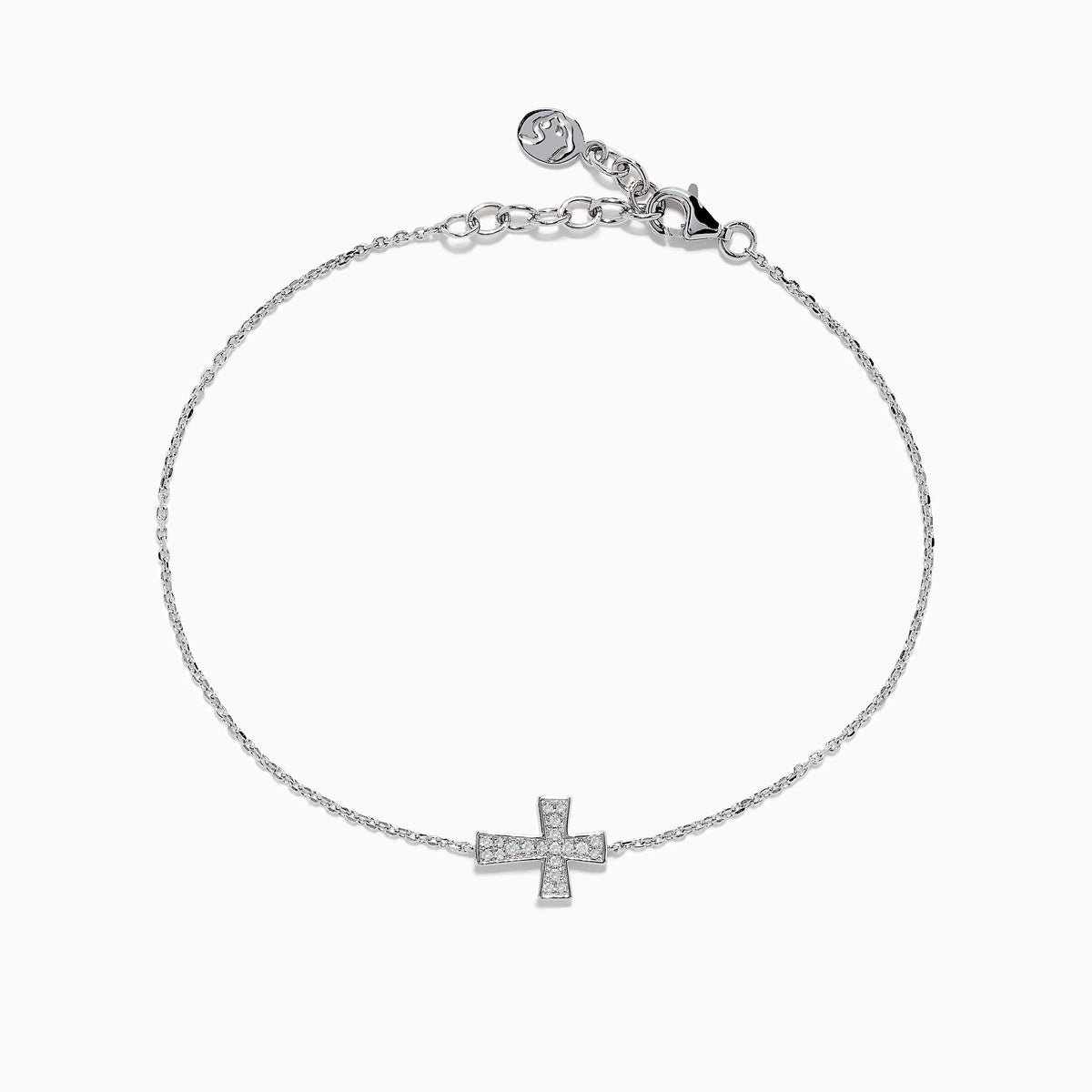 The 925 Sterling Silver Diamond Cross Bracelet features a delicate cross charm with sparkling stones, an adjustable chain, and a secure lobster clasp.