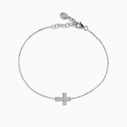The 925 Sterling Silver Diamond Cross Bracelet features a delicate cross charm with sparkling stones, an adjustable chain, and a secure lobster clasp.