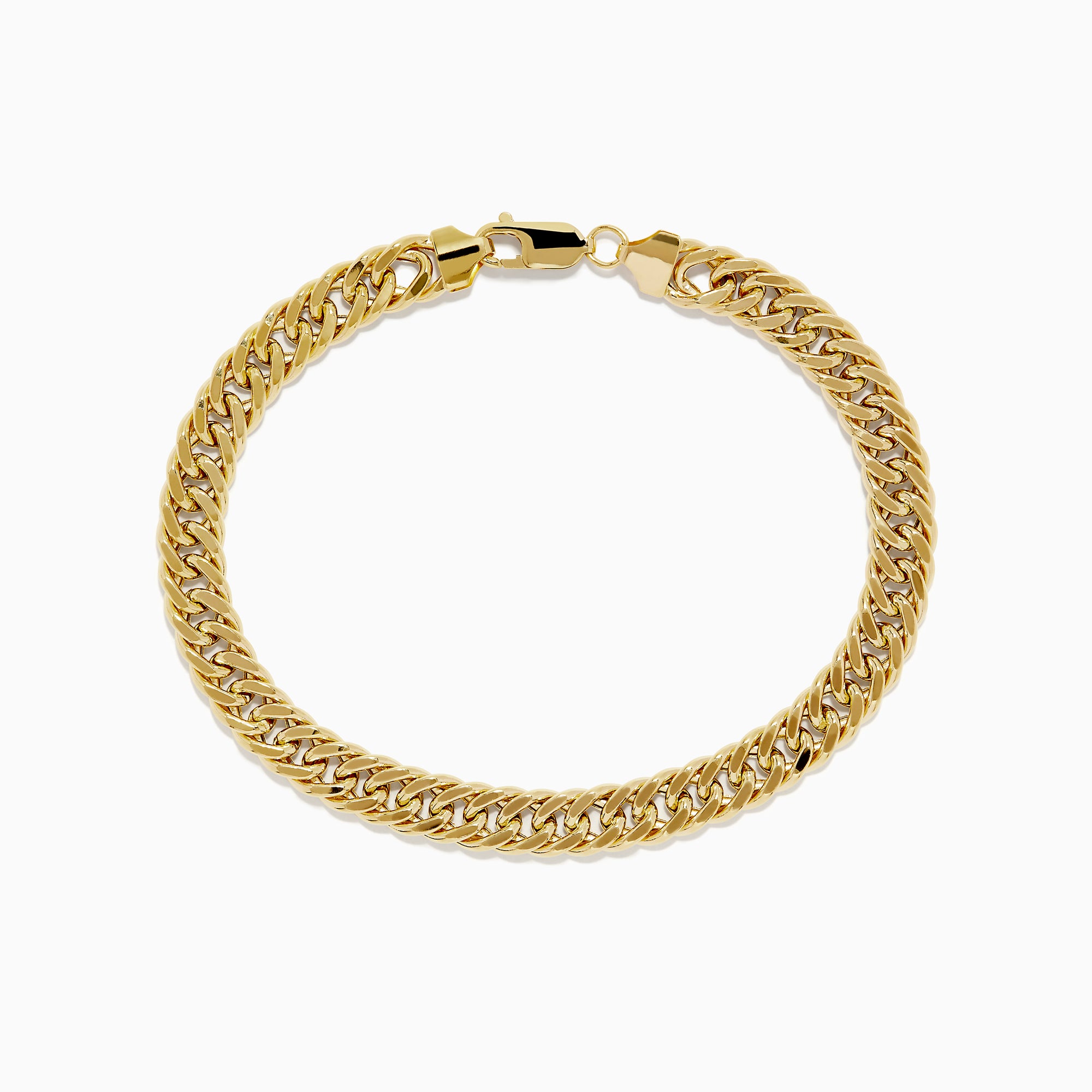 The 14K Two-Tone Yellow and White Gold Reversible Curb Chain Link Bracelet (9) features tightly linked flat curb chains and a secure clasp, shown arranged in a circle on a white background.