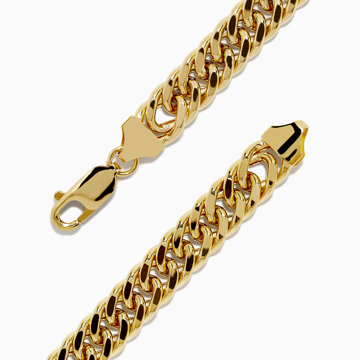 The 14K Two-Tone Yellow and White Gold Reversible Curb Chain Link Bracelet (9) features tightly linked flat curb chains and a secure clasp, shown arranged in a circle on a white background.