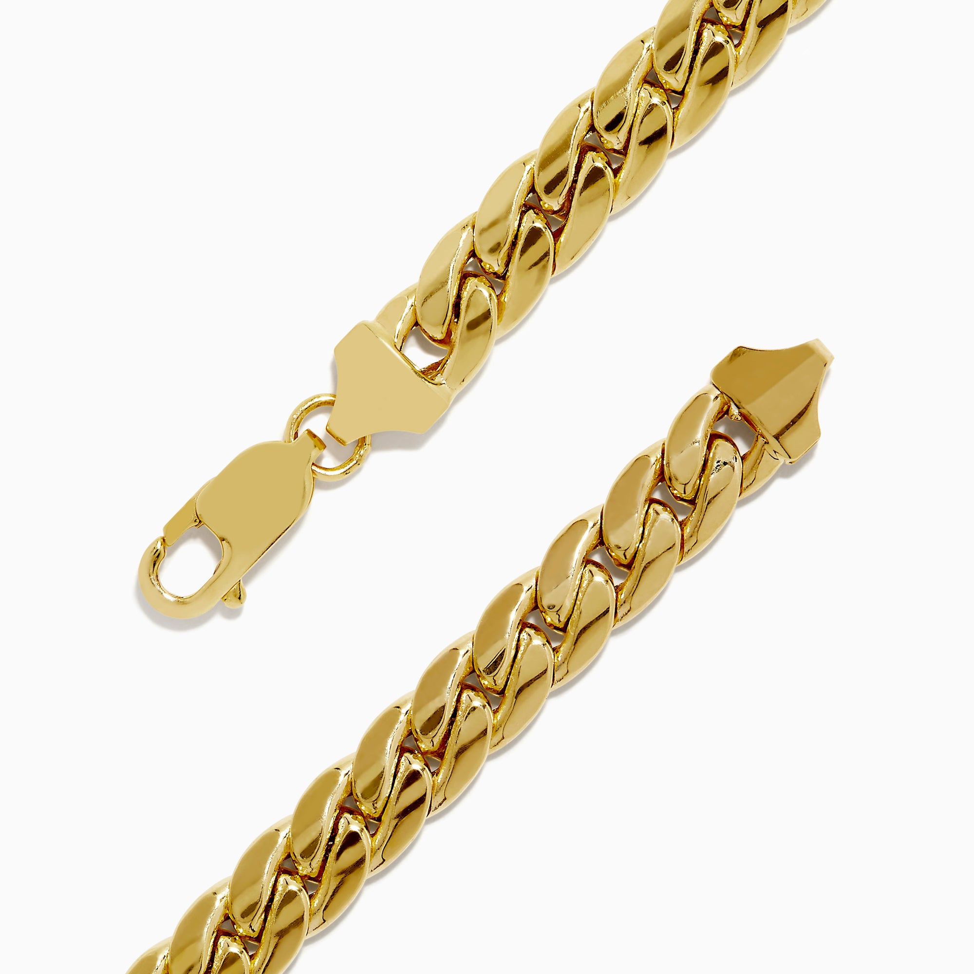 The 14K Yellow Gold 9 Cuban Chain Link Bracelet is displayed in a circular shape on a white background, featuring a secure lobster clasp.