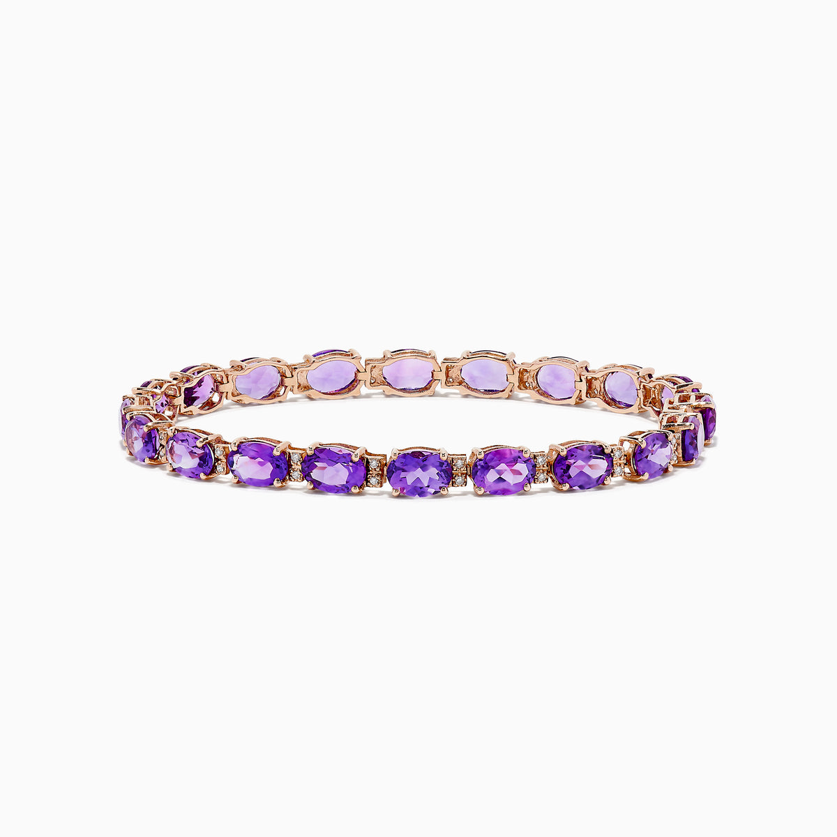 A stunning 14K rose gold amethyst and diamond bracelet featuring a continuous row of oval-cut purple gemstones set in individual prongs around the band—a signature Effy design.