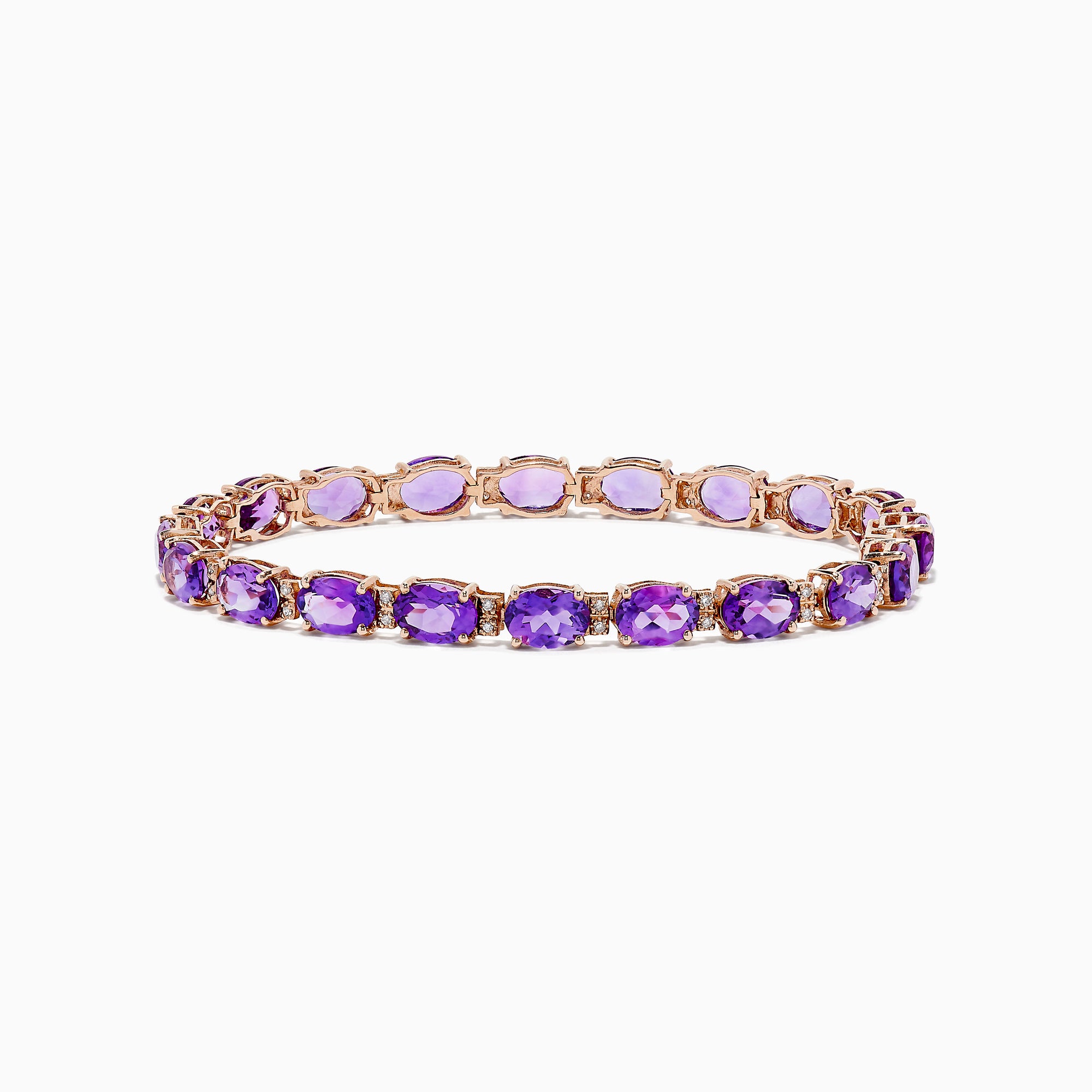 A stunning 14K rose gold amethyst and diamond bracelet featuring a continuous row of oval-cut purple gemstones set in individual prongs around the band—a signature Effy design.