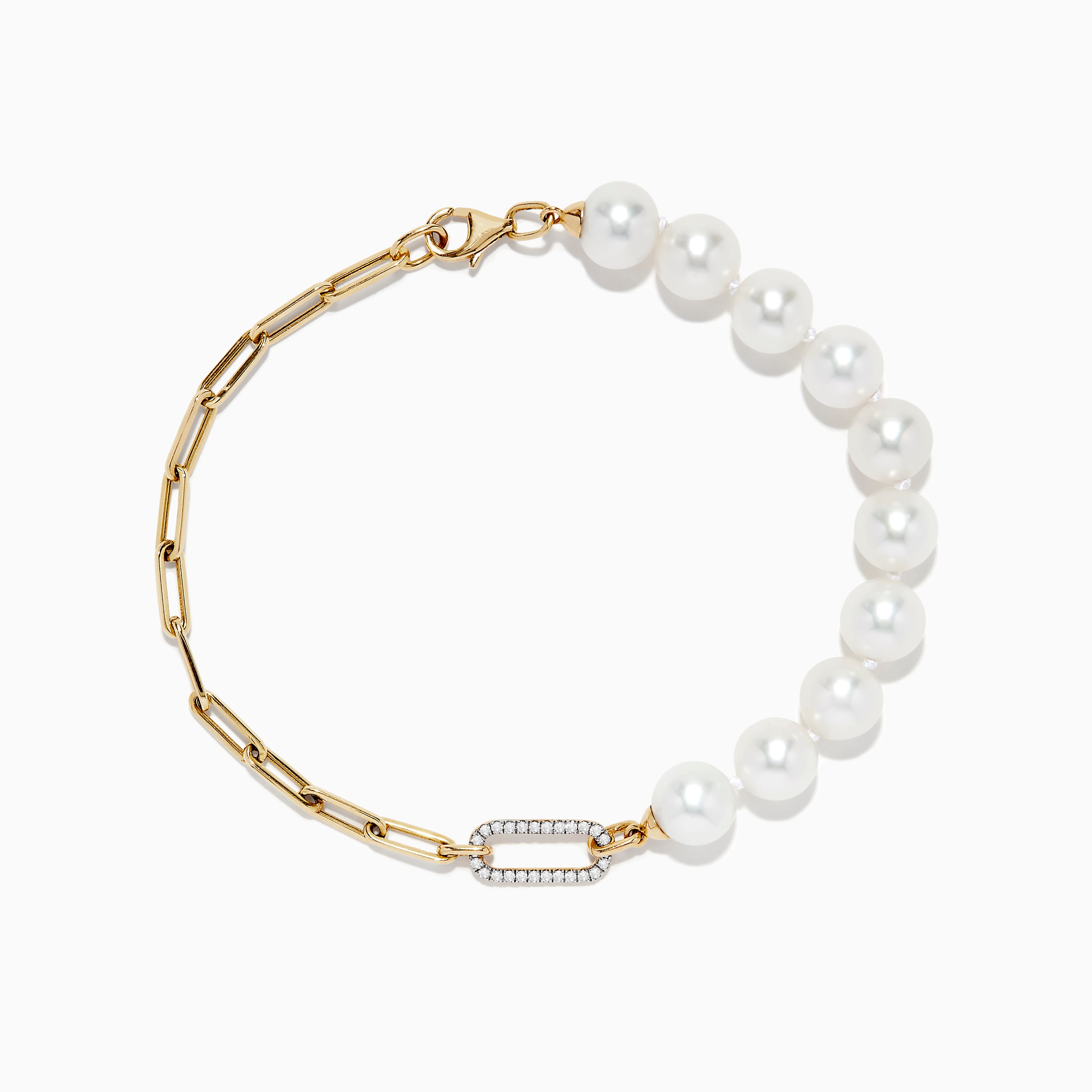 Effy 14K Yellow Gold Fresh Water Pearl and Diamond Link Bracelet