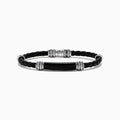 The Mens Sterling Silver and Leather Onyx Bracelet, 13.00, features black braided leather with silver-toned clasps and accents, shown on a white background.