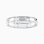The Mens Sterling Silver Black Sapphire Link Bracelet features a geometric design with a rectangular black sapphire accent at the center.