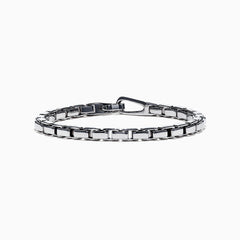 The Mens Sterling Silver Box Link Bracelet features rectangular links and a secure clasp, shown on a white background.