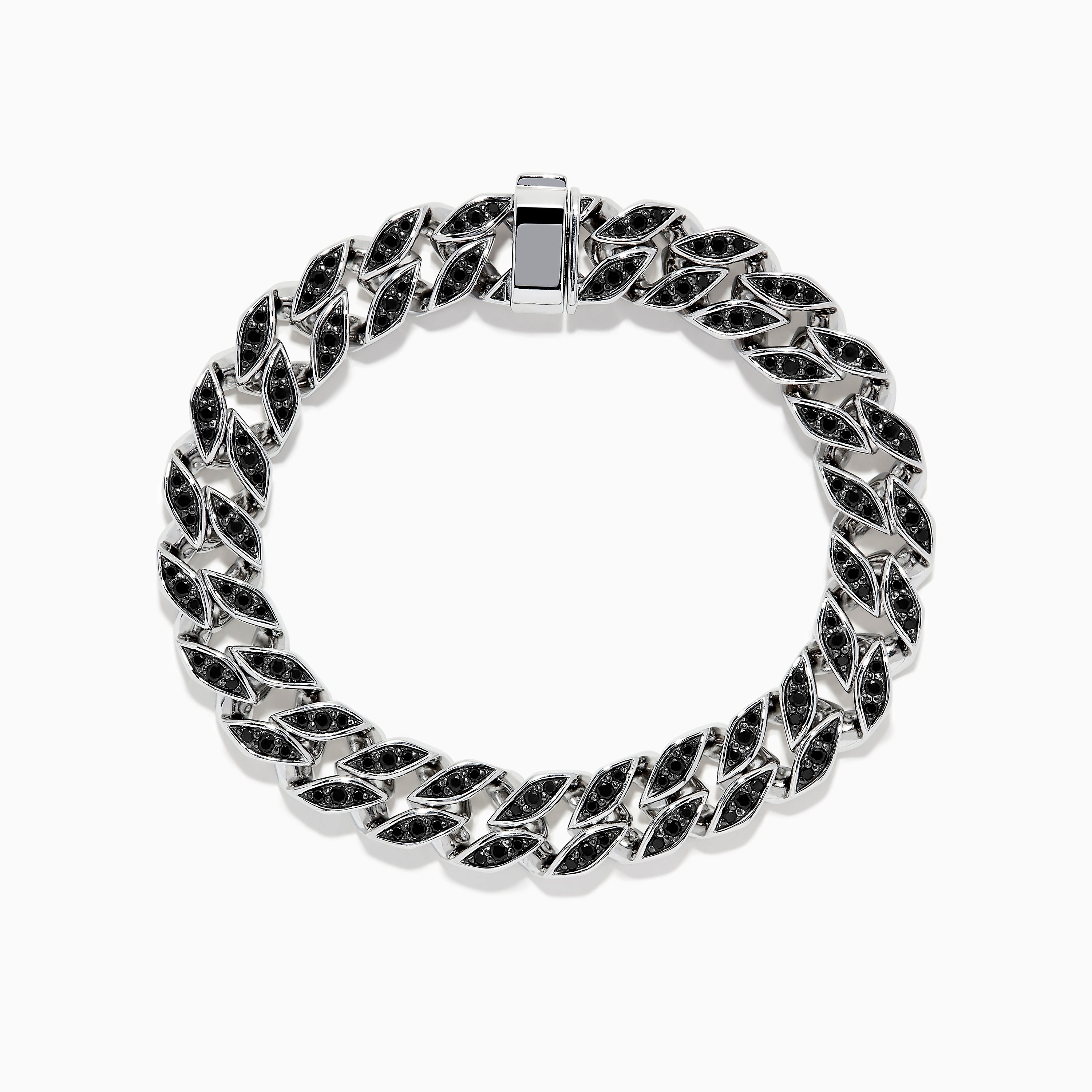 Men's 925 Sterling Silver Black Spinel Chain Link Bracelet