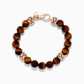 The Mens 925 Sterling Silver Rose Gold Plated Tigers Eye Bead Bracelet features polished brown Tigers Eye beads and rose gold-plated silver accents with a matching clasp, shown on a white background.