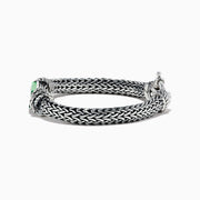 The Mens 925 Sterling Silver Braided Chain Malachite Bracelet 10.20 TCW showcases a bold rectangular green malachite centerpiece on a woven sterling silver chain with a secure clasp.