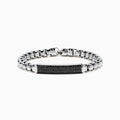 Mens 925 Sterling Silver Chain Link Black Spinel Bracelet, 3.15 TCW, features a rectangular black plate with shiny spinel stones and is shown on a plain white background.