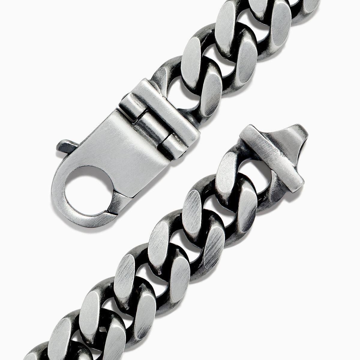 The Mens 925 Sterling Silver Chain Link Bracelet features thick Cuban links and a secure box clasp, displayed in a circular shape on a white background.