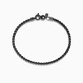 The Mens 925 Sterling Silver Black Rhodium Box Chain Bracelet features a lobster clasp and is displayed in a circular shape on a white background.