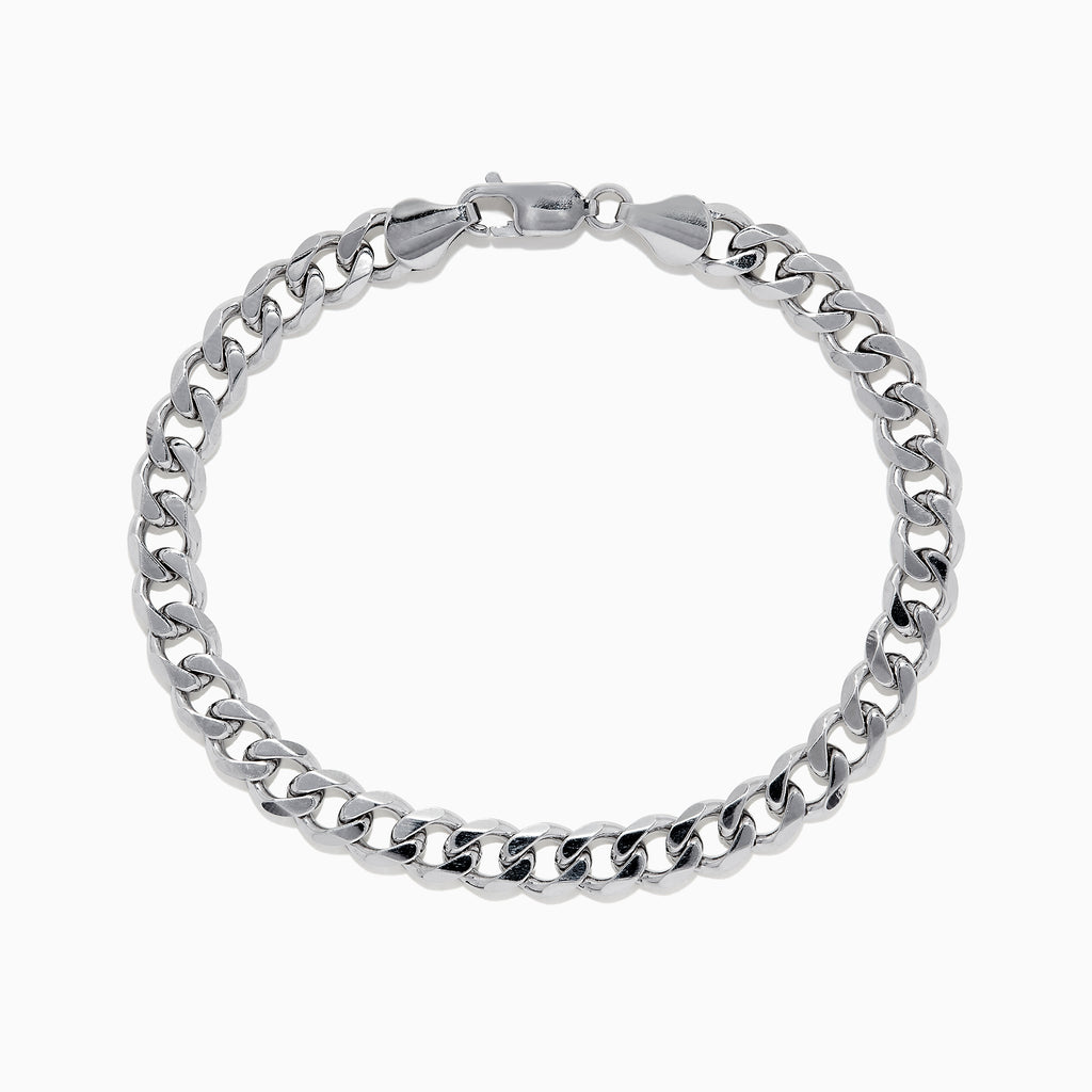 The Mens 925 Sterling Silver Curb Chain Bracelet features thick, closely linked curb-style links and a lobster clasp, shown in a circular shape on a plain white background.