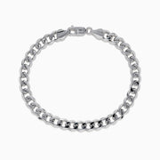 The Mens 925 Sterling Silver Curb Chain Bracelet features thick, closely linked curb-style links and a lobster clasp, shown in a circular shape on a plain white background.