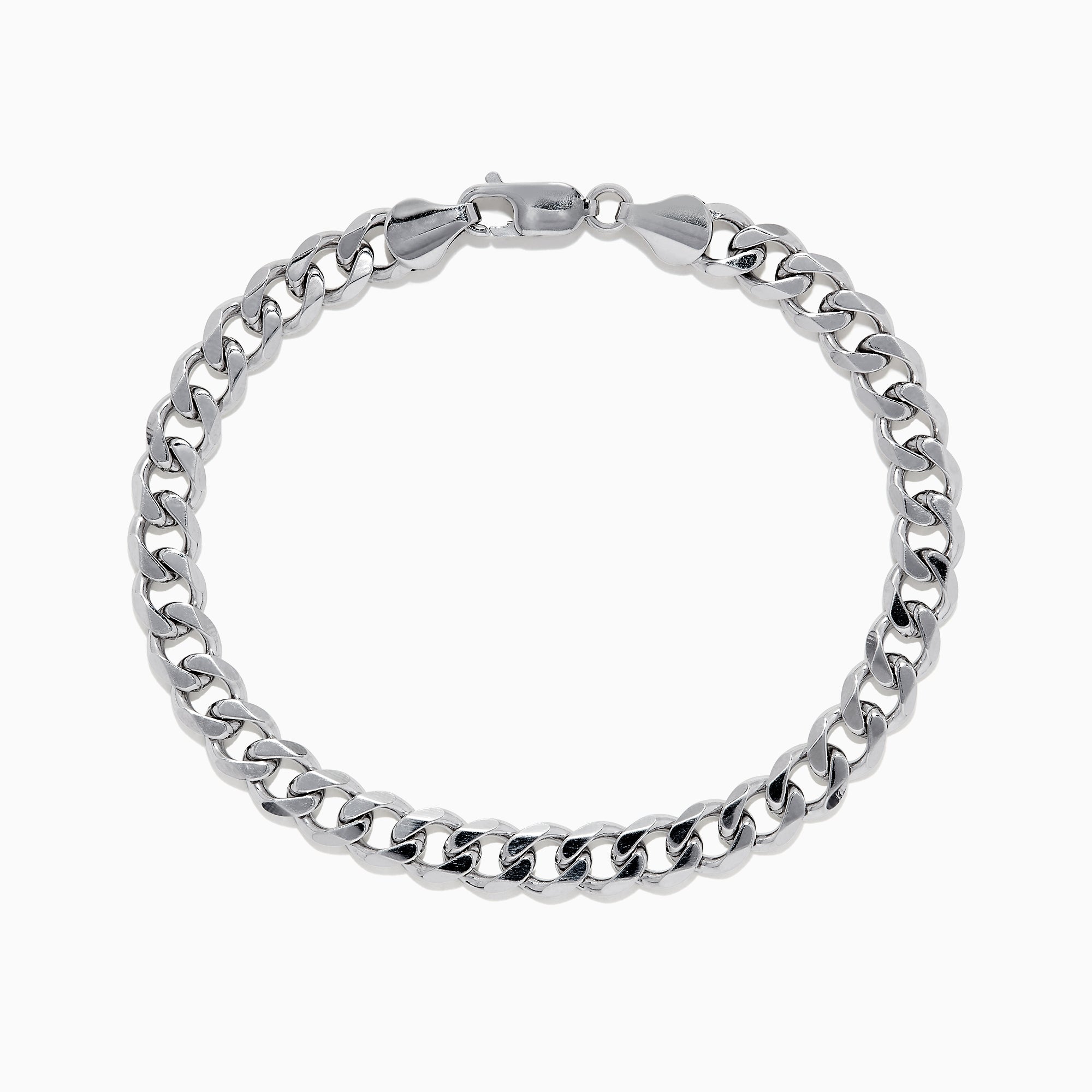 The Mens 925 Sterling Silver Curb Chain Bracelet features thick, closely linked curb-style links and a lobster clasp, shown in a circular shape on a plain white background.
