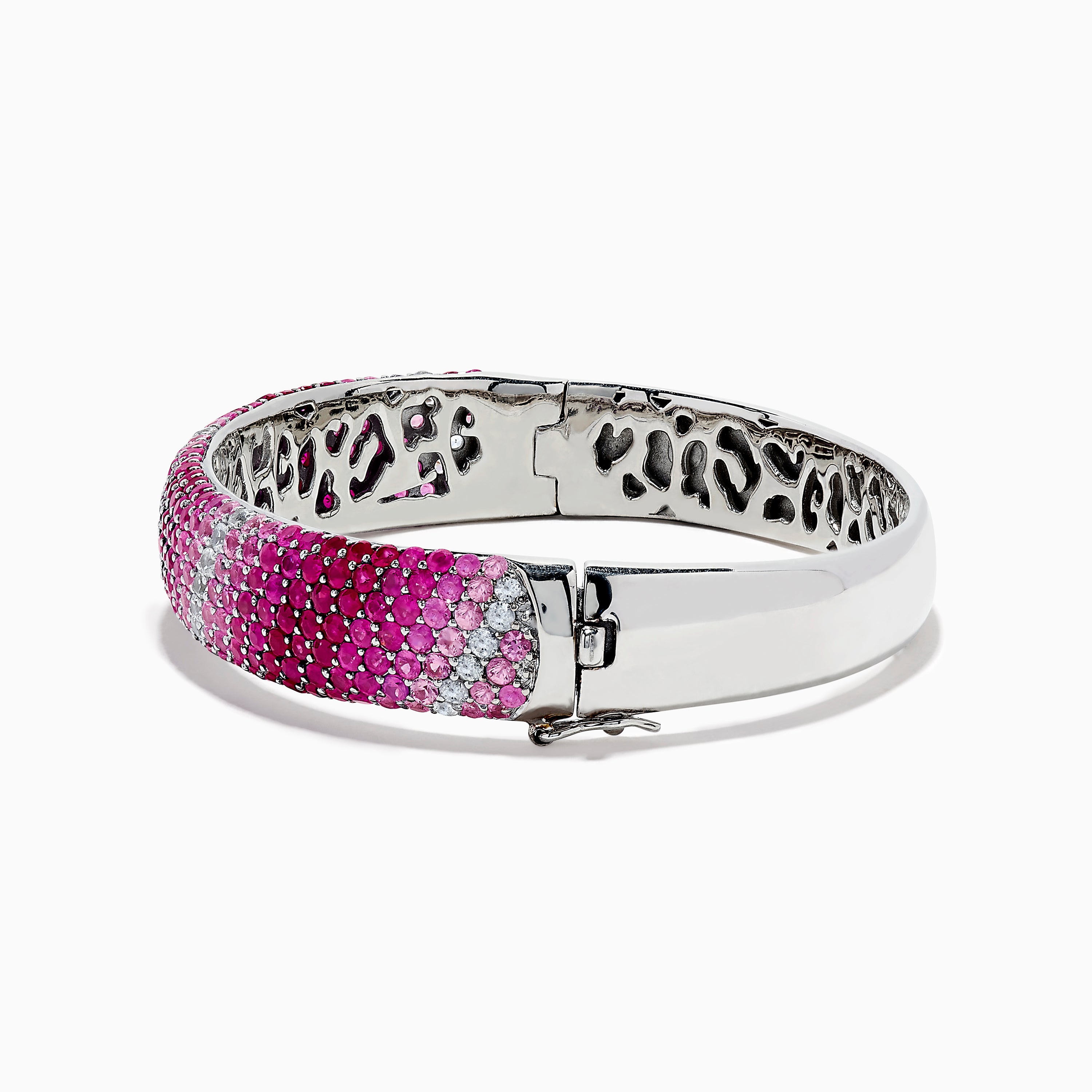 Pink and White Lab-Created Sapphire Twist Bangle in Sterling Silver - 7.25