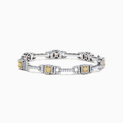 An elegant 18K two tone gold bracelet featuring rectangular yellow gemstones and white diamonds (4.37 TCW), with each gem framed by diamonds and joined by diamond-studded links in an intricate design.